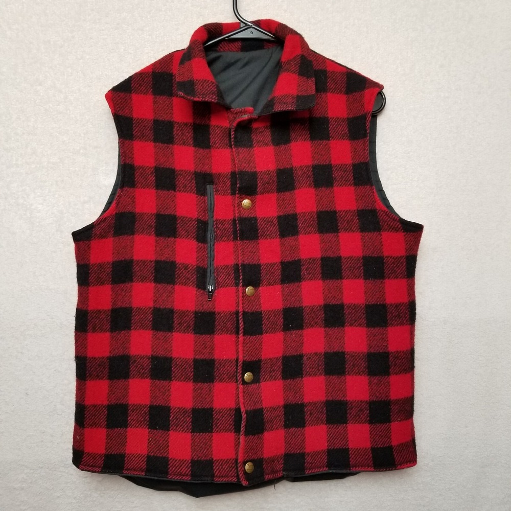 Woolrich‎ Buffalo Plaid Insulated Wool & Cotton Vest, Mens Medium, Vintage, Nice